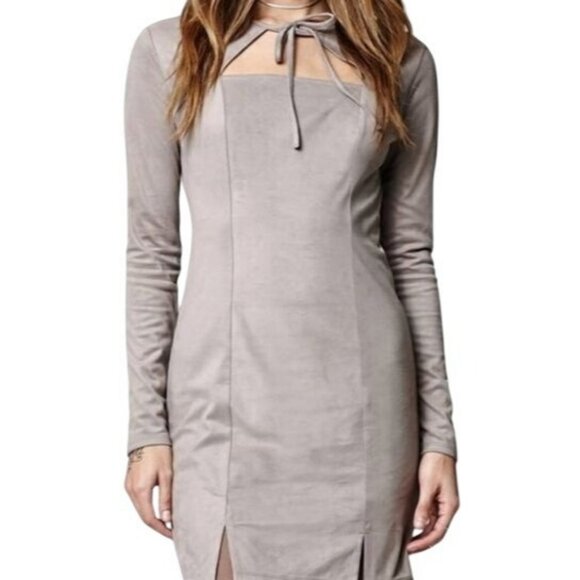 Kendall + Kylie Womens S Faux Suede Gray Brown Preppy Party BabyDoll Midi  Dress - Picture 1 of 11